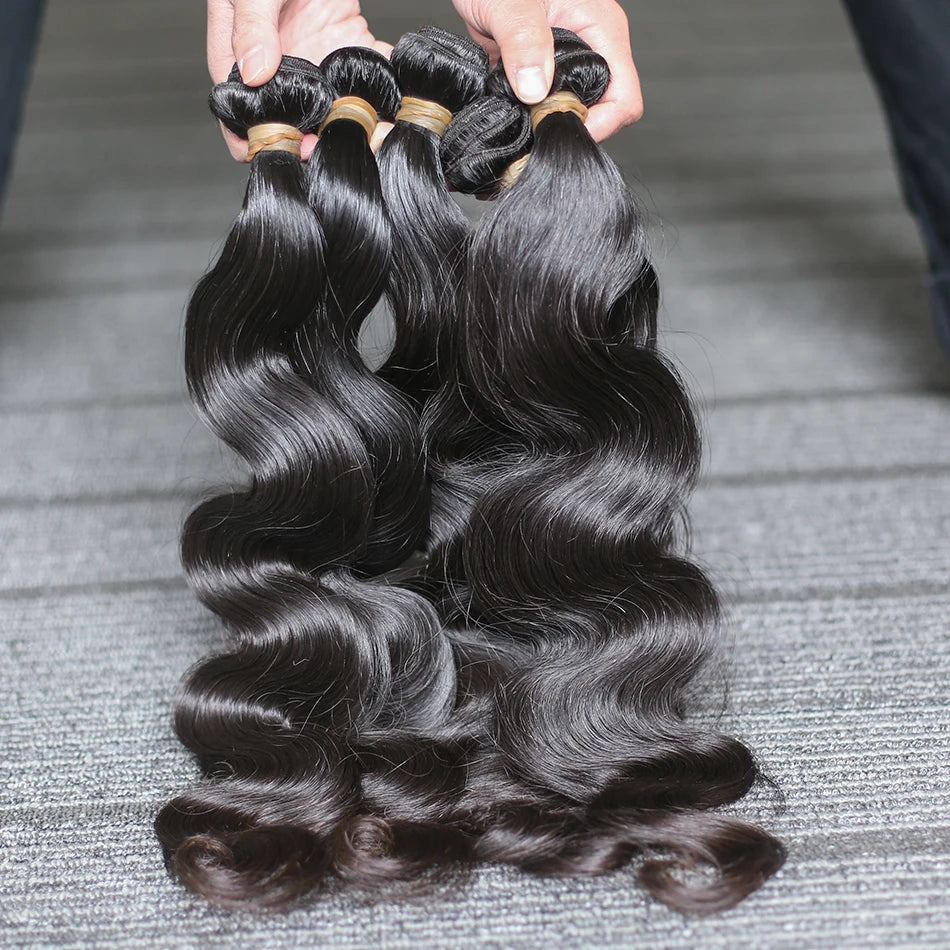 Rosabeauty 30 40 Inch Body Wave 3 4 Bundles Brazilian Remy 100% Unprocessed Human Hair Wavy Double Drawn Bundles Weave Extensions