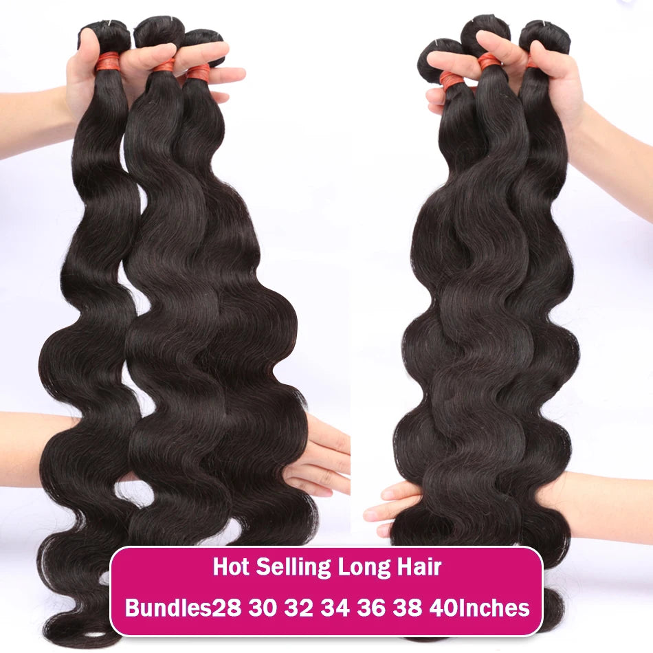 Rosabeauty 30 40 Inch Body Wave 3 4 Bundles Brazilian Remy 100% Unprocessed Human Hair Wavy Double Drawn Bundles Weave Extensions